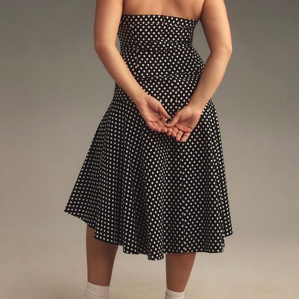 Anthropologie Maeve Halter Polka Dot Ruched Midi Dress High Low Fit & Flare 18W - Picture 2 of 11